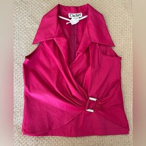 Cachet Y2K Fuchsia Collared Halter Top Rhinestone Buckle Zip Up Back Medium 12